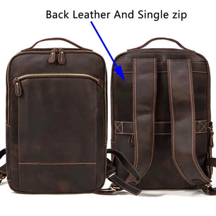 Men's Genuine Leather Zipper Closure Solid Laptop Backpack