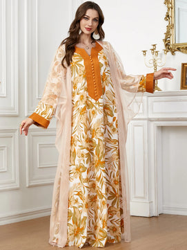 Women's Arabian Polyester Full Sleeves Printed Pattern Dress