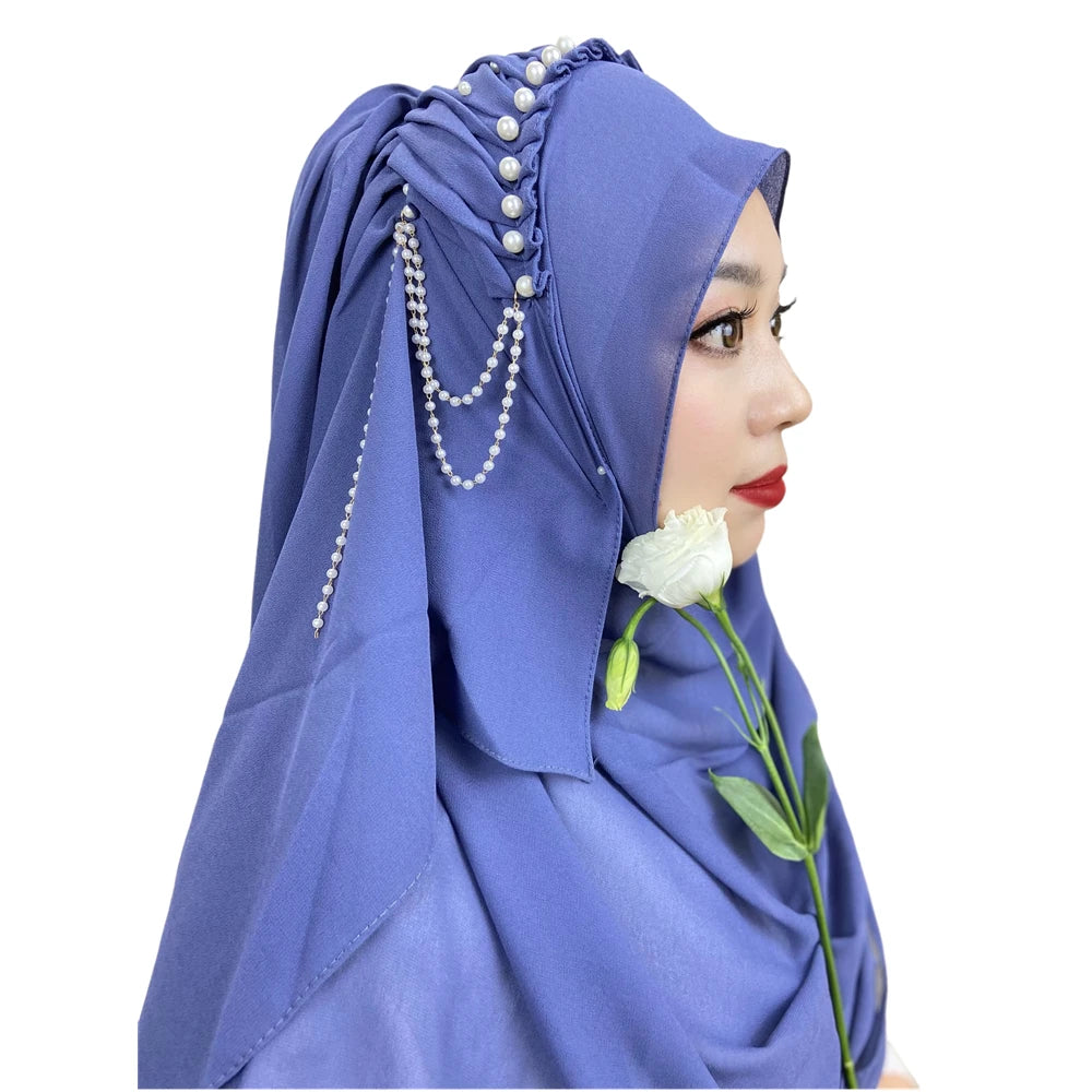 Women's Arabian Polyester Head Wrap Beaded Pattern Elegant Hijabs