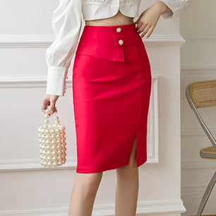 Women's Polyester Elastic High Waist Solid Pattern Casual Skirts