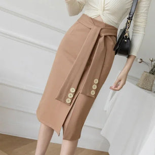 Women's Polyester Elastic High Waist Solid Pattern Casual Skirts