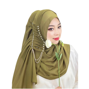 Women's Arabian Polyester Head Wrap Beaded Pattern Elegant Hijabs