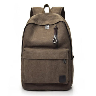 Men's Canvas Zipper Closure Solid Pattern Slot Pocket Backpack