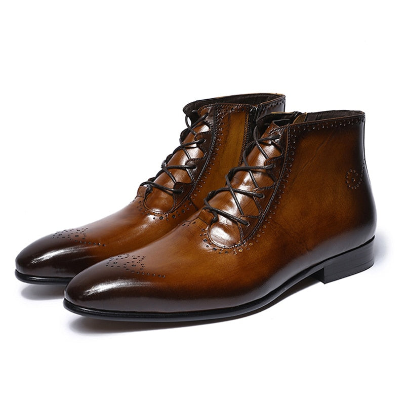 Men's Genuine Leather Pointed Toe Lace-up Closure Casual Shoes