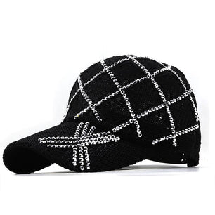 Women's Cotton Rhinestone Pattern Luxury Casual Baseball Caps