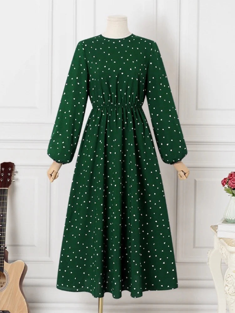 Women's Arabian Polyester Full Sleeves Dotted Pattern Dress