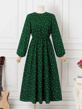 Women's Arabian Polyester Full Sleeves Dotted Pattern Dress