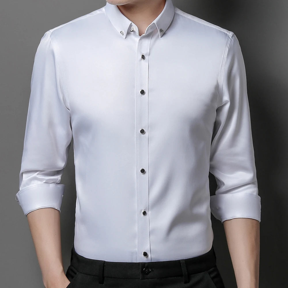 Men's Spandex Turn-Down Collar Full Sleeve Single Breasted Shirt