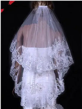 Women's Polyester Lace Edge Two-Layer Fingertip Wedding Veils