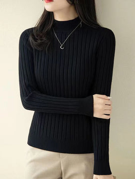 Women's Acrylic Mock Neck Full Sleeves Solid Pattern Casual Sweater