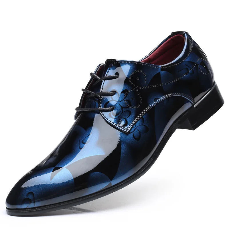 Men's PU Pointed Toe Lace-Up Closure Printed Formal Wedding Shoes