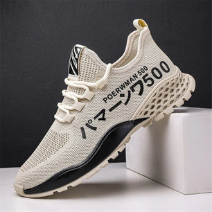 Men's Mesh Round Toe Lace-Up Closure Running Sport Sneakers