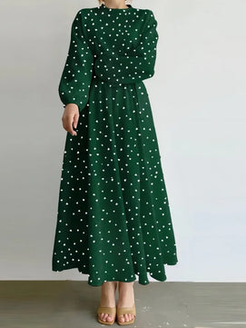 Women's Arabian Polyester Full Sleeves Dotted Pattern Dress