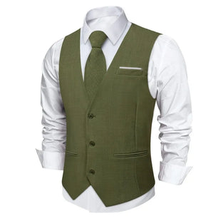 Men's Cotton V-Neck Sleeveless Plain Single Breasted Formal Vests