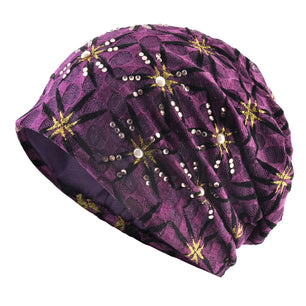 Women's Cotton Skullies Beanies Floral Pattern Double Layer Cap