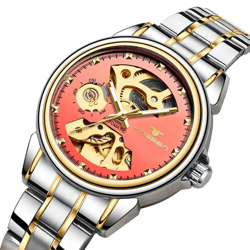 Men's Automatic Alloy Folding Clasp Round Mechanical Watches