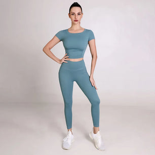 Women's Spandex Short Sleeve Solid Pattern Fitness Yoga Suits