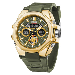 Men's Alloy Case Buckle Clasp Round Shape Digital Quartz Watch