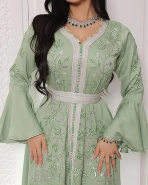 Women's Arabian Polyester Full Sleeve Embroidery Pattern Dress