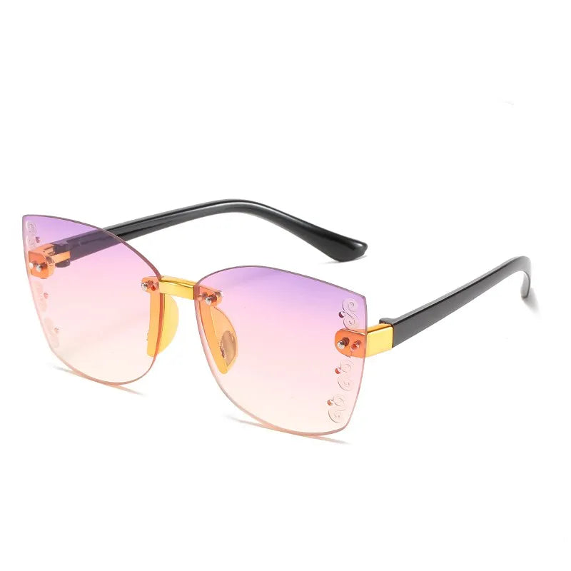 Kid's Cat Eye Polycarbonate Frame Rimless UV400 Trendy Sunglasses