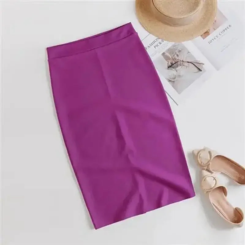 Women's Polyester Elastic High Waist Solid Pattern Casual Skirts