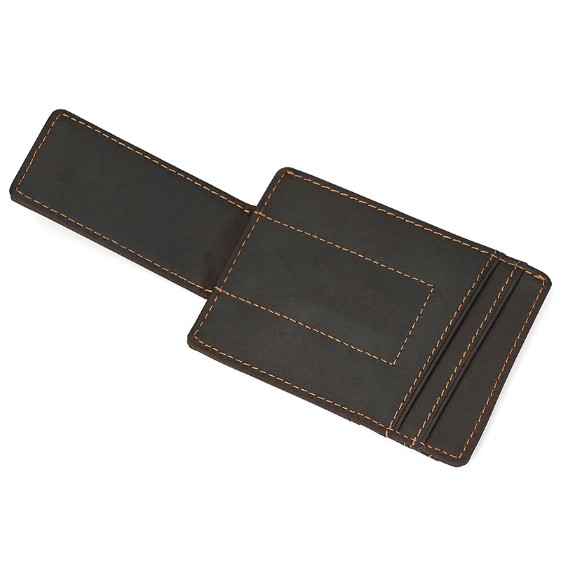 Men's Genuine Leather Solid Pattern Card Holder Trendy Wallets