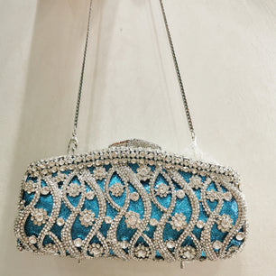 Women's Metallic Hasp Closure Rhinestone Bridal Wedding Clutch