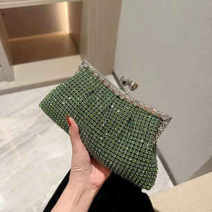 Women's Polyester Hasp Closure Rhinestone Bridal Wedding Clutch