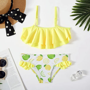 Kid's Polyester Printed Pattern Two-Piece Trendy Swimwear Suit