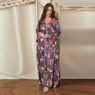 Women's Arabian Polyester Full Sleeve Floral Pattern Casual Dress