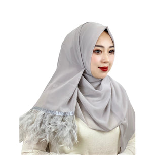 Women's Arabian Polyester Head Wrap Feather Pattern Elegant Hijabs