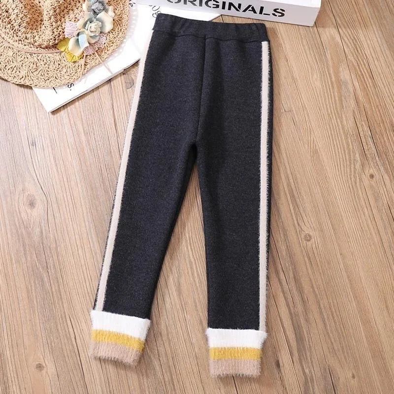 Kid's Girl Polyester Mid Waist Elastic Closure Casual Wear Trousers