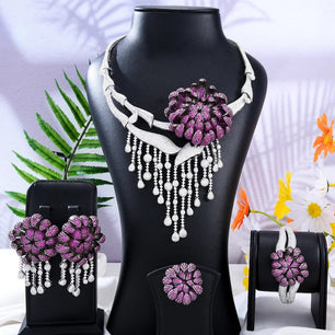 Women's Copper Cubic Zirconia Luxury Bridal Wedding Jewelry Sets