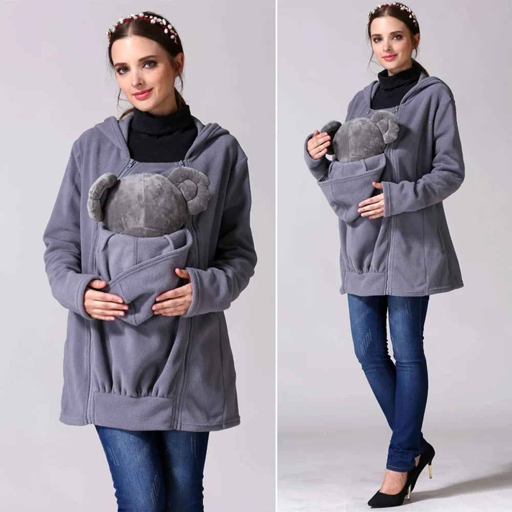 Women's Polyester Long Sleeve Solid Pattern Hooded Maternity Dress