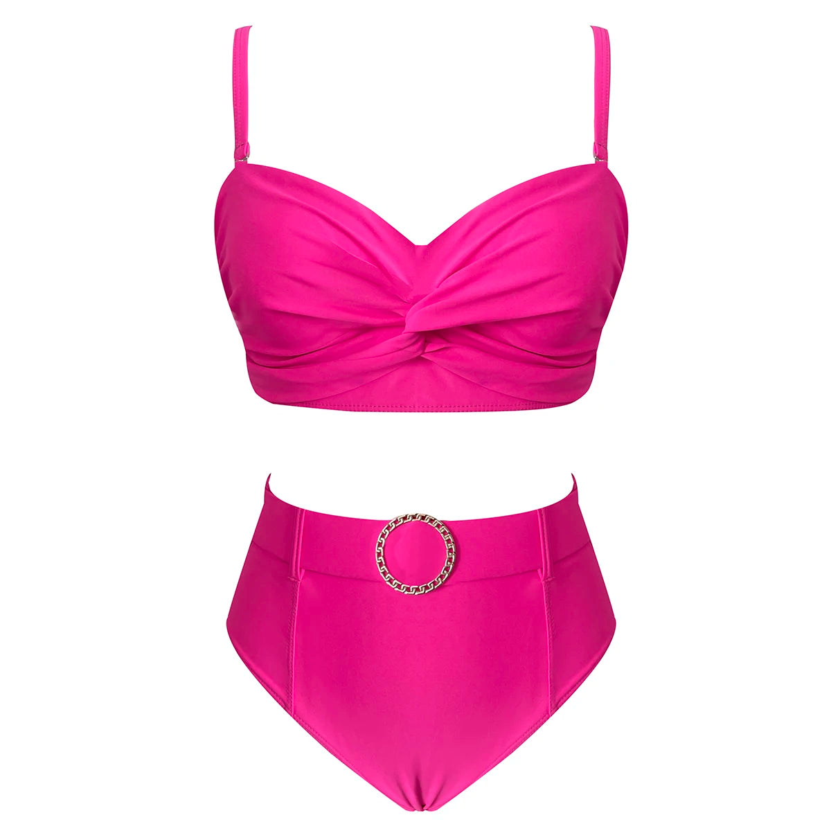 Women's Polyester Mid Waist Solid Pattern Swimwear Bikini Set