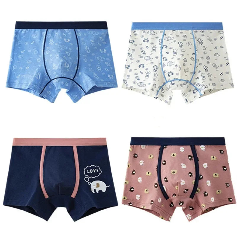 Kid's Boys 4Pcs Cotton Quick-Dry Printed Pattern Underwear Shorts