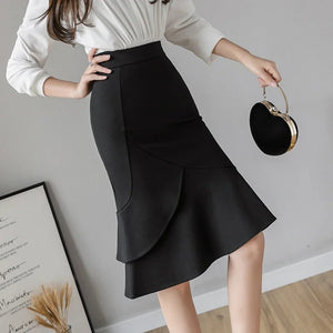 Women's Polyester Elastic High Waist Solid Pattern Casual Skirts