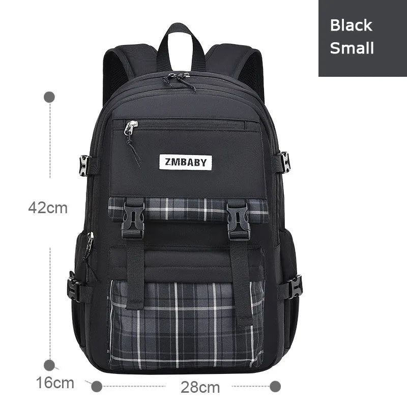 Kid's Canvas Zipper Closure Plaid Pattern Trendy School Backpack