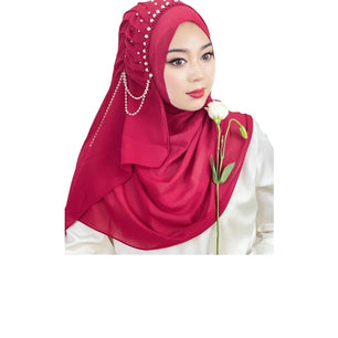 Women's Arabian Polyester Head Wrap Beaded Pattern Elegant Hijabs