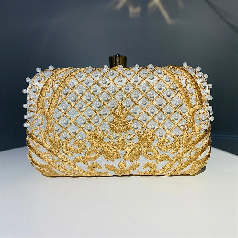 Women's Metallic Hasp Closure Rhinestone Trendy Wedding Clutch