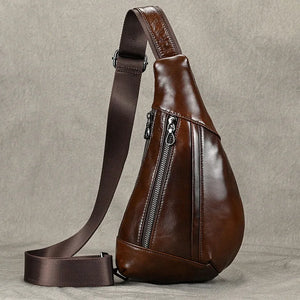 Men's Genuine Leather Zipper Closure Solid Pattern Shoulder Bag