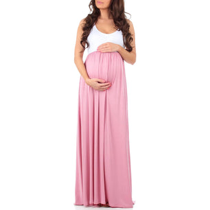 Women's Polyester O-Neck Sleeveless Pleated Maternity Dress