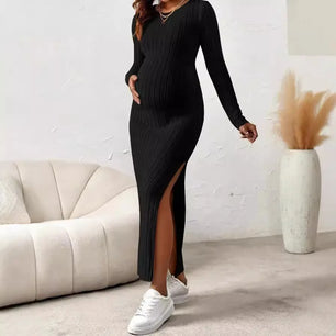 Women’s Polyester O-Neck Long Sleeves Striped Maternity Dress