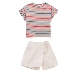 Baby Girl's Cotton Short Sleeves Striped Pattern Party Dress