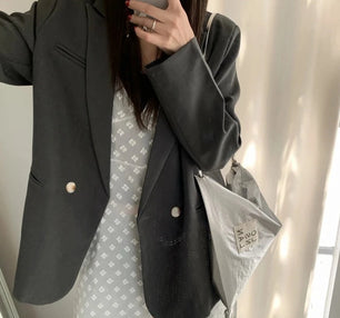 Women's Cotton Notched Long Sleeves Double Breasted Blazer