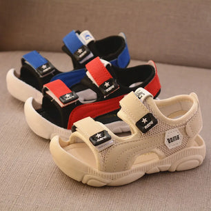 Kid's Microfiber Open Toe Hook Loop Closure Solid Casual Sandals