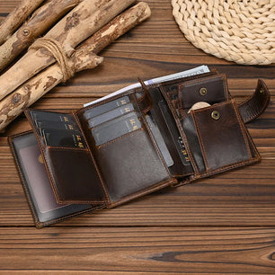 Men's Genuine Leather Solid Pattern Card Holder Vintage Wallet