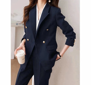 Women's Cotton Notched Long Sleeves Single Breasted Blazer Set