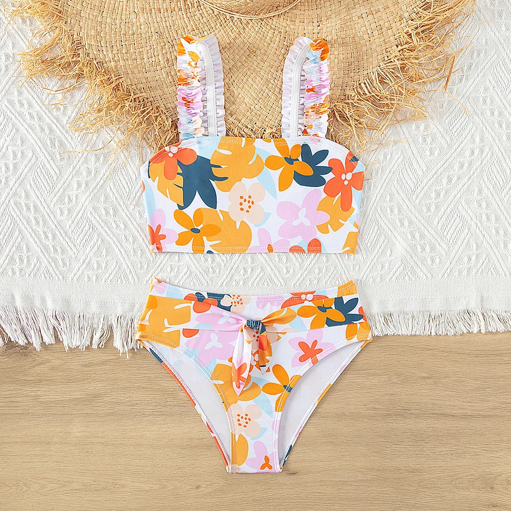 Kid's Polyester Printed Pattern Two-Piece Trendy Swimwear Suit