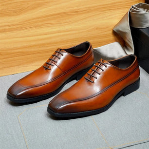 Men's Genuine Leather Square Toe Lace-Up Closure Formal Shoes